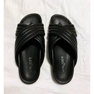 J/Slides Black Cross-over Leather Sandals - Minimalist Quilted Slides  8 1/2